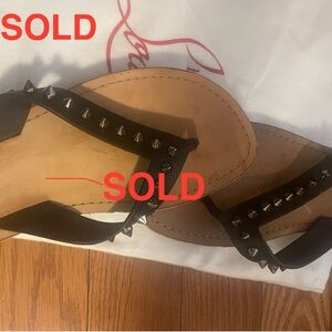 Christian Louboutin Black and Tan Studded Flip Flops